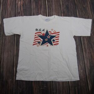 Vintage All Sport USA Flag Shirt Mens Large White Single Stitch Patriotic Tee